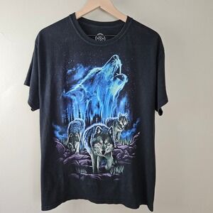 DOM Howling Wolf Graphic Tee Black Sz L Short Sleeve